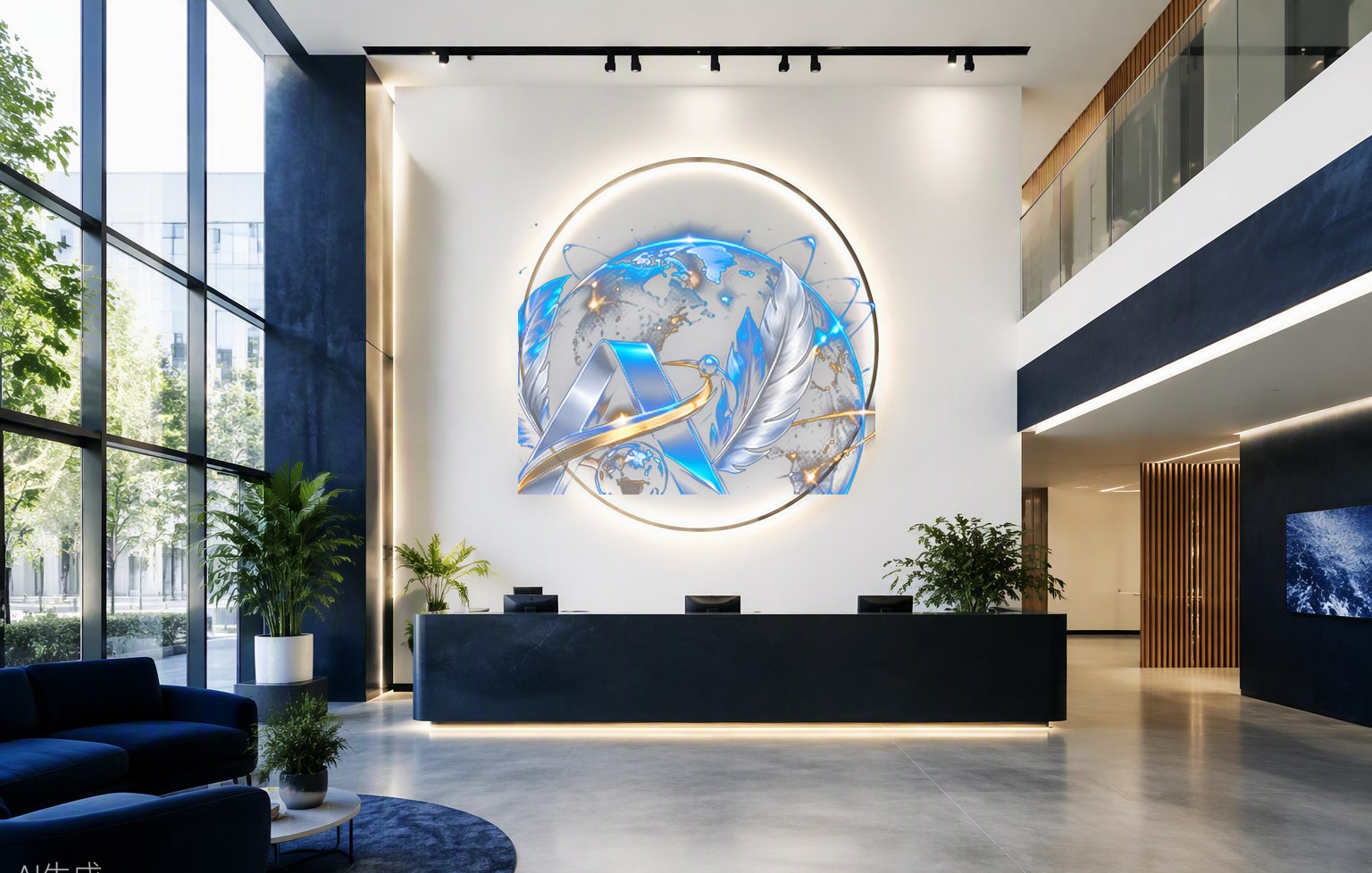 AMASH Technologies headquarters — logo wall in the lobby