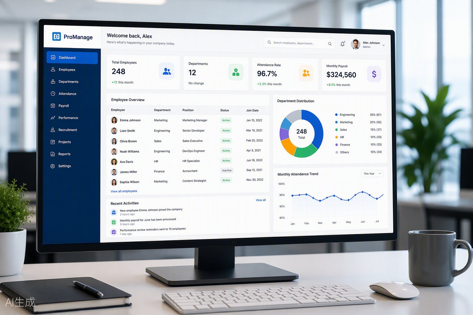 Company management software dashboard