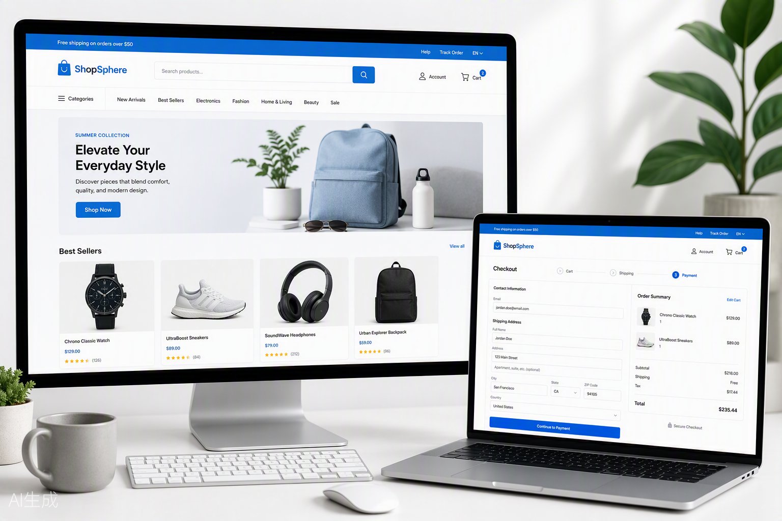 E-commerce platform on screens