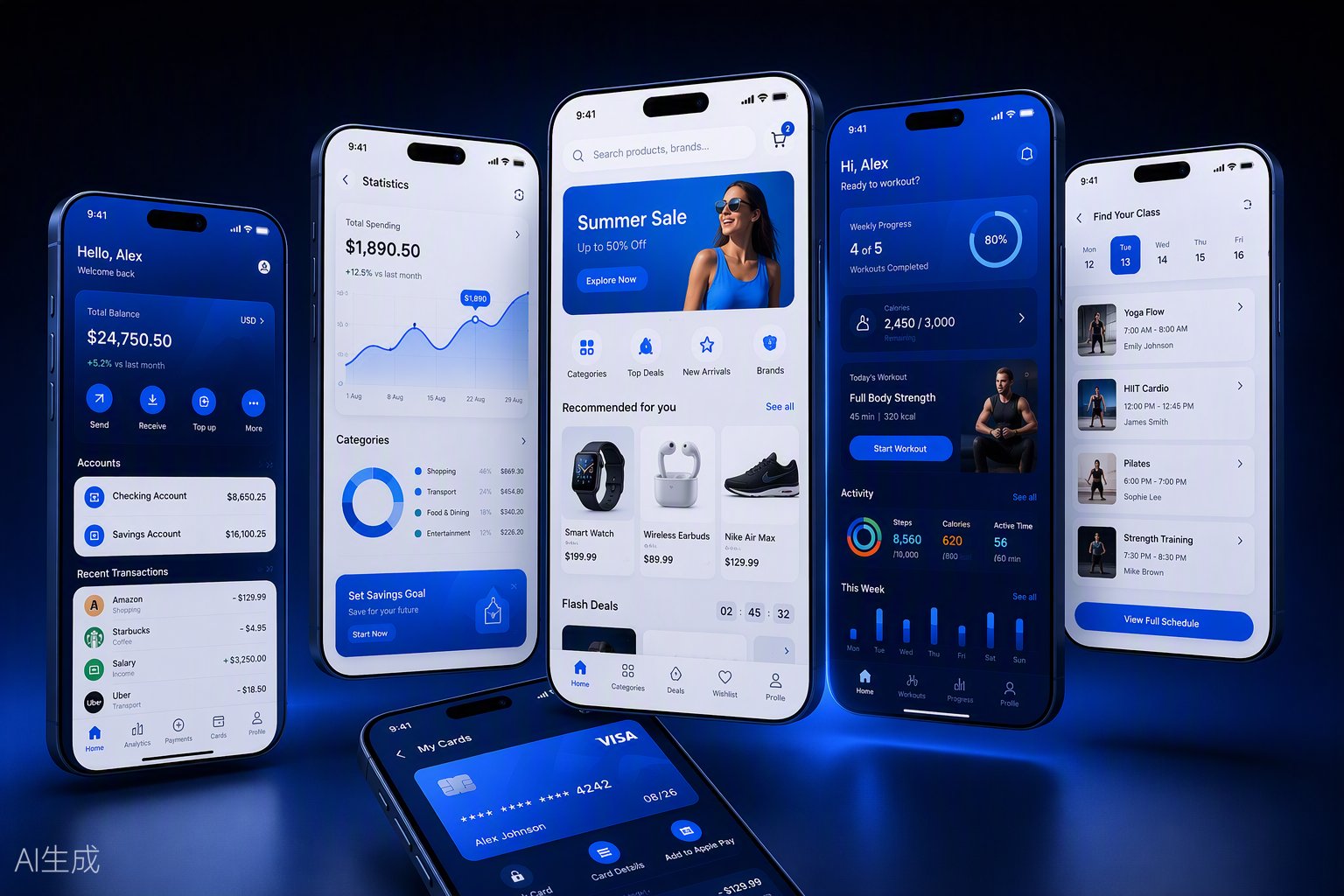 Mobile app screens showcase