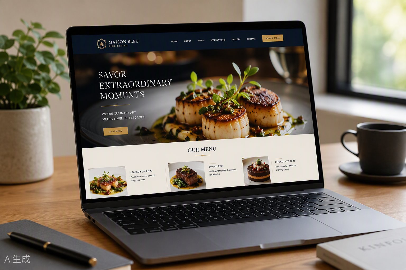 Restaurant website on laptop